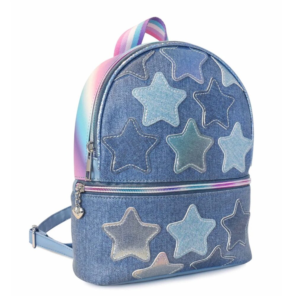 OMG Accessories Star-Patched Denim Mini Backpack